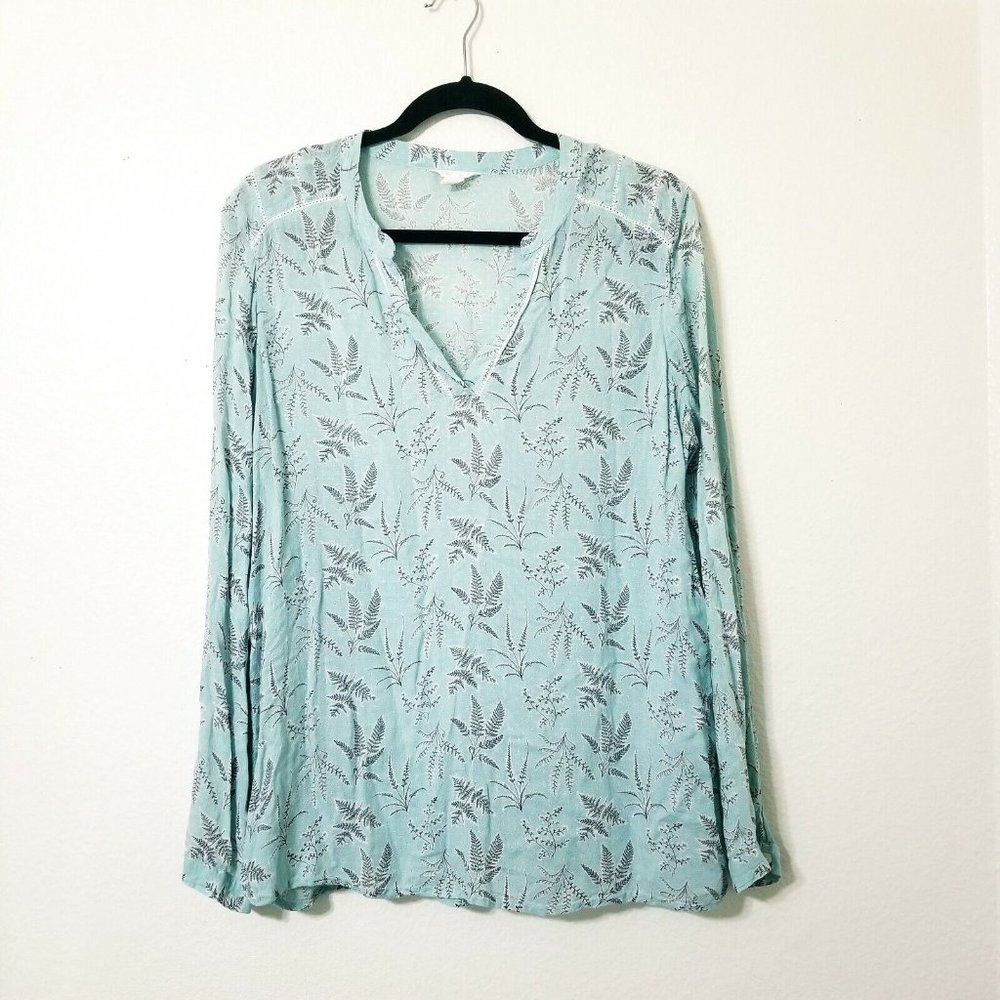 Caslon Long Sleeve Summer Blouse with Leaf Print